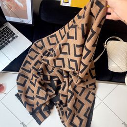 Écharpe de luxe Femme Hommes Unisexe Double Lettre F Hiver Foulards Chauds Classique Marron Long Imprimé Pashmina Tissu Doux Mode Silencieux Wrap