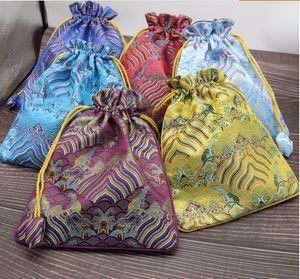 Luxe zeewater Extra grote zijde Brocade Pouch Christmas Birthday Party Gift Tassen Bruiloft Gunst Tassen Chinese Drawstring Fabric Packaging Tas