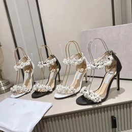 Luxury Senior Elegant Brand Summer Perle Water Diamond Decoration Girl Chaussures High Heels Party Wedding Lady Sandale Taille 34-42 avec boîte