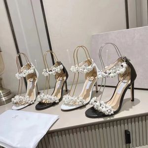 Luxe senior elegant merk zomer parel water diamant decoratie meisje schoenen hoge hakken feest bruiloft dame sandaal maat 34-42 met doos