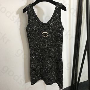 Luxury Sequin Knit Femmes Sexy Camisole Fashion Broderie Dat Dat Datch Deep V Jirt Tant Dress 222