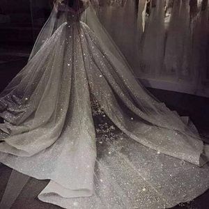 Robes de mariée de robe de bal de paillettes de luxe pour la mariée sexy de l'épaule Dubai arabe princesse robes de mariée Vintage Plus 255o