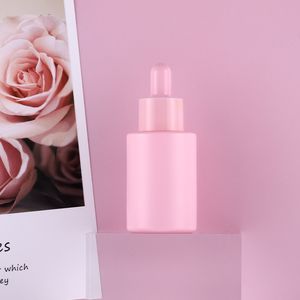 Luxe serumfles 30 ml paars roze geel blauw groen platte schouderglas cosmetische druppelaar flessen