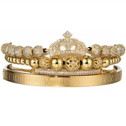 Ensemble de luxe Bracelet charme Royal romain pavé CZ Zircon couronne à la main femmes tissage ajuster Bracelet pour fille cadeau goutte 240219