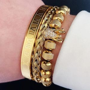 Luxury Set Crown Charms Man Bracelet Roman Roman en acier inoxydable Femmes Bangles Bijoux Hand Valentin Gift 240430