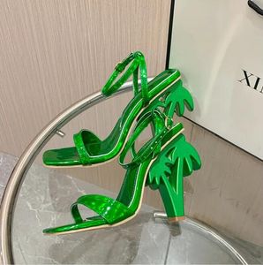 Sandalias de tacón alto sexis de lujo con tiras cruzadas en el tobillo verdes, sandalias de tacón alto con punta abierta a la moda de verano para mujer, Sandalias de tacón alto doradas