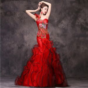 Luxe Sexy Slanke Partij Cheongsam Jurk Chinese Stijl Womens Wedding Qipao Avondjurk Elegante Eén schouder Lange Robe Mordern Vestido