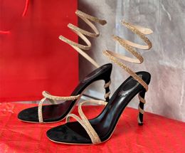 Luxury poco profunda la boca margot sandalias de diamantes bolsas serpientes elegantes tacones altos de moda de oro y plateado zapatos formales zapatos para mujeres eu35-43 con caja verano