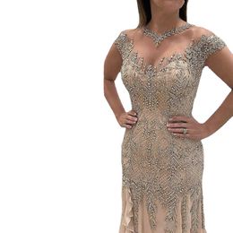 Luxe pure cou sirène robes de bal baguettes paillettes haute Split robes formelle mère de la robe de mariée tenue de soirée