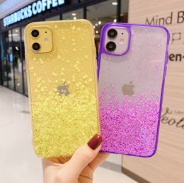 Funda de lujo para teléfono con purpurina brillante en polvo para iPhone 11 Pro X XR XS Max 8 7 Plus, funda trasera transparente suave de TPU a prueba de golpes