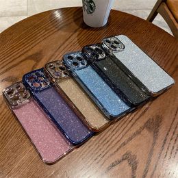 Luxe glinsterende glitter poeder vergulde telefoonheel voor iPhone 14 Pro Max plus Fashion iPhone14 13 12 Mini 11 8 7 XR X XS Shockproof Camera Protective Soft Cover