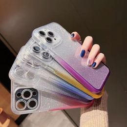 Funda de lujo brillante con gradiente de Glittetr para iPhone 15, 14, 13, 12, 11 Pro Max, lente de cámara a prueba de golpes, protección de película de vidrio, cubierta protectora de parachoques