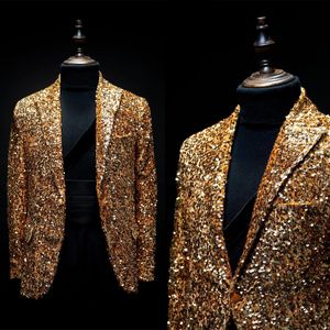 Luxury Shiny Golden Sequins Blazer Bling Glitter Men Peak Peak Smoking Smoking pour le costume de scène de fête de mariage Une seule veste