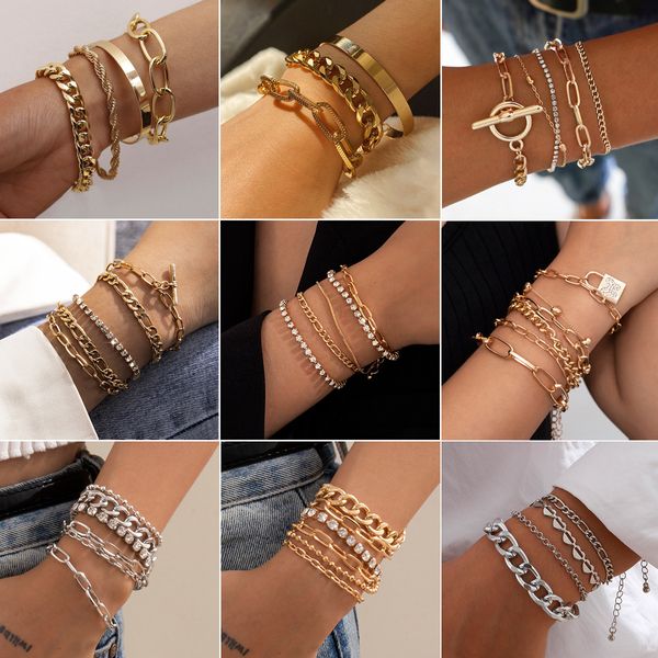 Luxe brillant strass lien bracelets chaînes ensemble bracelet femmes réglable cristal clair gros bracelet à breloques à vendre en vrac