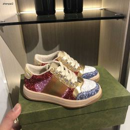 luxe glanzende schoenen voor jongens meisjes meerkleurig stiksel ontwerp kind sneakers maat 26-35 veterschoenen baby casual schoenen inclusief doos sep05