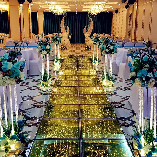 Lujo brillante estrella Avenida cristal LED boda espejo alfombra pasillo corredor T estación escenario decoración accesorios 60X60 cm