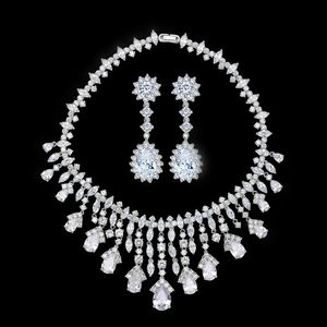 Ensemble de luxe en zircon brillant, collier et boucles d'oreilles en cuivre platine galvanisé AAA, collier de haute qualité, bijoux pour femmes, mariage, fiançailles, banquet, dîner SPC