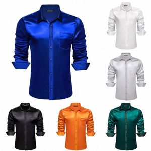 Luxe Shirts voor Mannen Effen Paisley Zijde Gemerceriseerde Wit Zwart Sier Blauw Groen Mannelijke Blouses Lg Mouw Tops Barry Wang n7Uq #