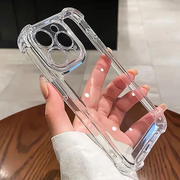 Funda de teléfono transparente de lujo a prueba de golpes para iPhone 14, 13, 12, 11, 15 Pro Max, 14, 15Plus, carcasa trasera dura transparente de silicona