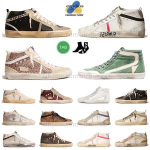Chaussures de luxe High Top Do Old Dirty Shoe Mens Womens Golden Sneakens Forme-Forme Midstar Ball Star Italian Brand Plateforme Sneaker Glitter Sparkle Famous Trainers