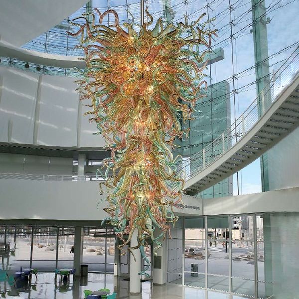 Centro comercial Vestíbulo Arte Decorativo Candelabros grandes Lámparas de luz Bombillas LED Estilo Araña de cristal de Murano soplado a mano