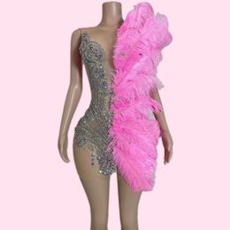 Vestido De graduación corto De lujo, traje De cumpleaños Sexy con plumas De diamante rosa dorado, batas De Bal, vestidos De fiesta 2024