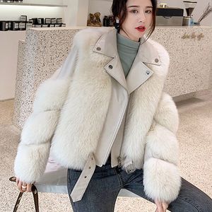 Veste d'hiver courte de luxe pour femmes, vêtements d'extérieur épais, manteau en fourrure de mouton, vestes en cuir épais et chaud, Streetwear 201029