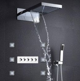 Panneau de douche de luxe avec pomme de douche cascade, accessoires de salle de bains, ensemble de robinets de douche de pluie 304ss, 6 pièces, corps Jets8465162