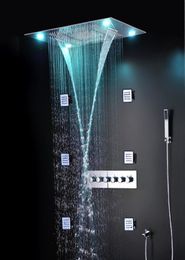 Ensemble de douche de luxe, pomme de douche à pluie intégrée au plafond, télécommande multifonction, changement de couleur led, robinets de cascade, jets de corps mas5822559