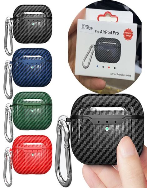 Étui en TPU de texture de fibre de carbone de silicone de luxe avec crochet pour Apple AirPods 1 2 Pro 3 Sac de protection pour écouteurs Bluetooth Retail4354522