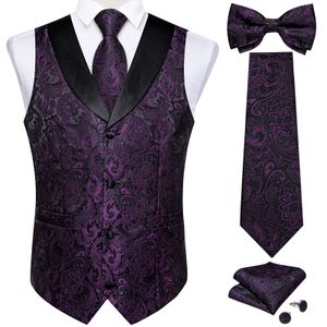 Luxury Silk Purple Black Floral Mens Vest de mariage Business sans manche