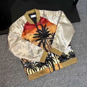 Luxe zijden jas heren kokospalm vest jas mode rits varsity jassen merk ontwerper Sportkleding hoge versie liefhebbers Honkbal uniform