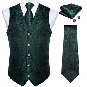 Luxe Silk Men Suit Vest Tie Set Groen Witblauw Red Paisley Wedding Party Bruidegom Waastcoat Tuxedo Mouwess Jacket 240507