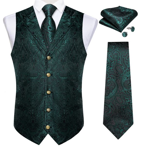 Traje de seda de lujo para hombre, conjunto de corbata, verde, blanco, azul, rojo, Paisley, fiesta de boda, chaleco para novio, chaqueta sin mangas de esmoquin 240125