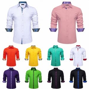 Chemises en soie de luxe pour hommes Lg manches solide blanc or rose bleu vert noir deux couleurs Slim Fit chemisiers masculins hauts Barry Wang 17qH #
