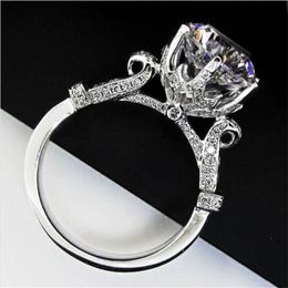 Luxe Silod 925 Sterling Zilveren Sieraden Merk Engagement Trouwringen Bloem Crown Design Diamond CZ Niveau edelsteenring voor vrouwen