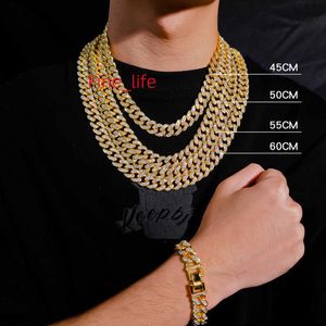 luxe zilveren 18k goud rosé goud hiphop cubaanse schakelarmband enkelbandje ketting set cuba strass sieraden set voor vrouwen