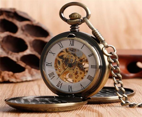 Luxury Silver Bronze Golding Pocket Watch Vintage Bobinado a mano Relojes mecánicos Doble Hunter Case Fob Cadena de colgante230K4704186