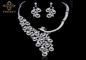 Luxe Argent Couleur Cristal Mariée Ensemble De Bijoux De Mariage Charme Paon Conception Collier Boucles D'oreilles Ensemble Femmes Bijoux De Fête De Mariée D181006961928