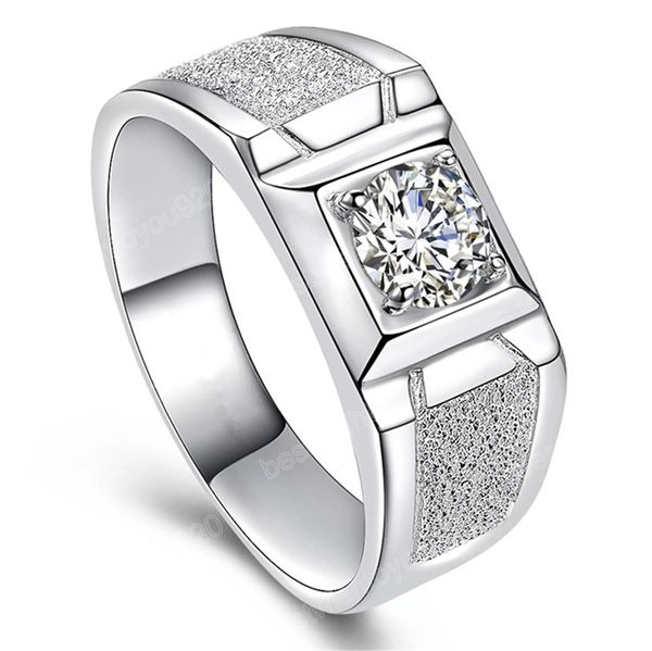 Bague en Zircon cubique rond couleur argent de luxe pour hommes bague de cérémonie de mariage classique éblouissant accessoires masculins bijoux