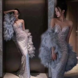 Robe de soirée de luxe en cristal argenté, style sirène, à paillettes, robes formelles de bal (sans enveloppe), 2024