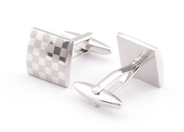 Luxe zilveren manchetknopen met laserpatroon shirt manchetknopen voor mannen nieuwe merk vierkante bruiloft manchetknopen cadeau voor vaders dag