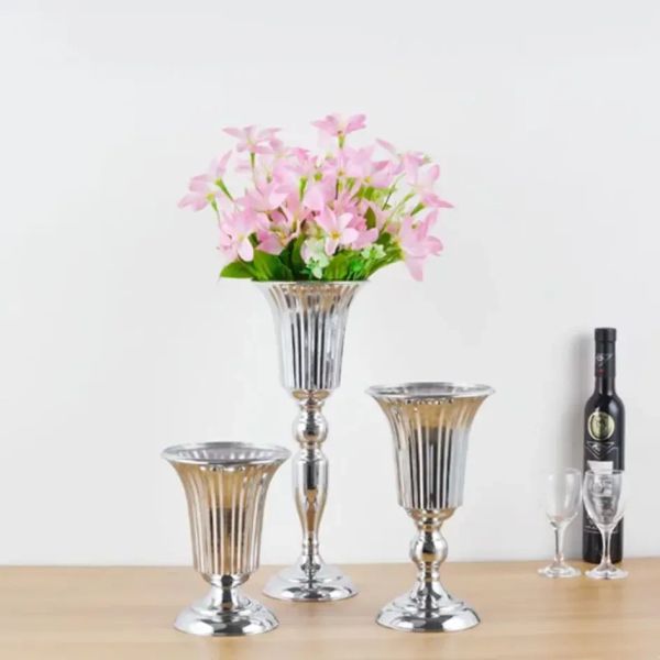 Vase à fleurs en argent de luxe, pour la maison, artisanat de bureau, Arrangement de fleurs, décoration pour fête de mariage, support à fleurs de noël, nouveau