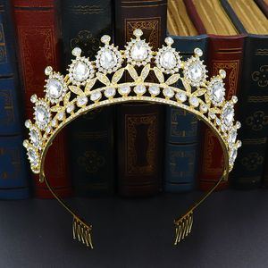 Hoofdepunten Luxe Zilver Gouden Kristallen Bruiloft Shinning Beaded Bridal Tiaras Rhinestone Head Pieces Hoofdband Haaraccessoires Pageant Crown