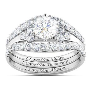 Bagues en diamant empilables trois en un en argent et or de luxe avec pierres latérales Je t'aime toujours bagues de fiançailles de mariage bague d'amour cadeau d'anniversaire