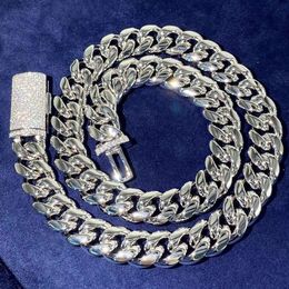 Chaîne de luxe en argent Moissanite et diamant Vvs, collier à maillons cubains en acier inoxydable, fermoir en strass de 8mm pour hommes et femmes