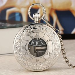 Luxe zilveren muzikale beweging Pocket Watch Quartz Hand Crank Playing Music Fob Chain Pendant Clock Happy Year Gifts 240327