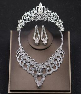 Luxe zilveren bruiloft haar sieraden kristal bruid prinses kronen en tiara's ketting oorbel sets vrouwen haaraccessoires13888206731524