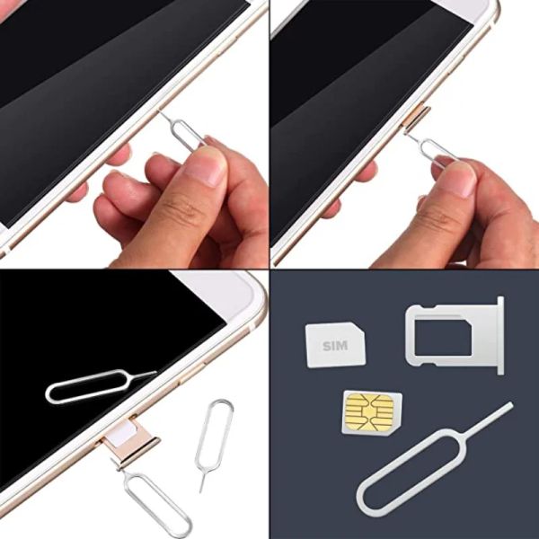 Luxury SIM Carte Eject Tool Anti-Lost Carte Pin pour iPhone Samsung Universal Sim Cards Remover Tray Ejector Pin Key Open Tools