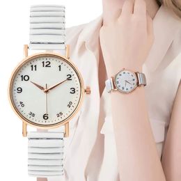 Luxe Simple numérique blanc visage dames montre à quartz décontracté en acier inoxydable bracelet extensible mode femmes robe horloge montres 240105